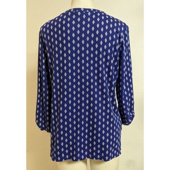 Women's CHICO'S Ikat Print Roll Tab 3/4 Slv Multicolored Cotton/Modal T-Shirt SM - Picture 6 of 11